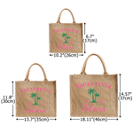 Personalised Palm Tree Pineapple Beach Vacation Elements Large Capacity Jute Tote Bag with Name Text and Year Daily Use Birthday Gift for Friends