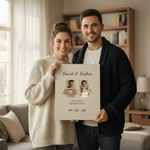 Personalized Newlyweds Childhood Photo Canvas Poster Frameless Framed Painting with Names and Date Wedding Engagement Party Gift for Couple