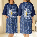 Personalized 1-16 Cartoon Line Art Kids Nightgown with Names and Side Pocket Daily Wear Mother's Day Birthday Gift for Grandma Mom