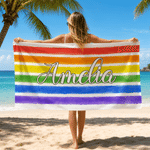 Personalised Multicolour LGBTQ Rainbow Oversized Quick Dry Beach Towel with Name Travel Essentials Party Decor Pride Month Gift for Couple Friend