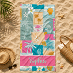 Personalised Tropical Coconut Tree Starfish Oversized Quick Dry Beach Towel with Name Holiday Beach Pool Party Birthday Gift for Kid Boy Girl