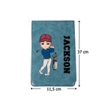 Personalisierte Scorekartenmappe mit Cartoon-Golfer-Motiv und Namen | PU-Leder | Scorekarte optional | Golfzubehör | Geschenk für Golfliebhaber