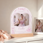 Personalized Pink Shining Ballet Moment Name Acrylic Photo Frame Ornament with Photo and Wood Base Anniversary Birthday Gift for Ballet Lovers