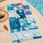 Personalised Tropical Coconut Tree Starfish Oversized Quick Dry Beach Towel with Name Holiday Beach Pool Party Birthday Gift for Kid Boy Girl