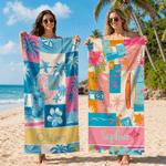 Personalised Tropical Coconut Tree Starfish Oversized Quick Dry Beach Towel with Name Holiday Beach Pool Party Birthday Gift for Kid Boy Girl