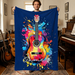 Personalized Splatter Oil Musical Instrument Pattern Soft Throw Blanket with Name Home Decor Birthday Daily Use Gift for Music Instrument Lovers