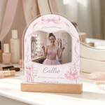 Personalized Pink Shining Ballet Moment Name Acrylic Photo Frame Ornament with Photo and Wood Base Anniversary Birthday Gift for Ballet Lovers