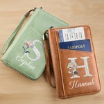 Personalised Mother of Pearl Effect Birth Flower Initial Portable PU Leather Passport Holder Wallet with Name Travel Birthday Gift for Travel Lovers