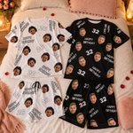 Personligt anpassat, flerfärgat pyjamas-set med ansiktsfoto, mjukt tyg och korta ärmar för både män och kvinnor, med text och siffra – en perfekt födelsedagspresent till familj och vänner