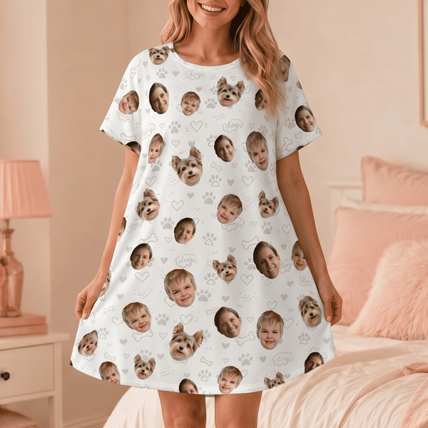 Personalised Multicolour 1-3 Photos Comfortable Soft Nightdress with Name Daily Wear Birthday Gift for Woman Mum