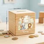 Personalised Initial Cute Animal Pattern Wooden Cube Money Box with Name Kids Room Decor Birthday Children's Day Gift for Boys Girls