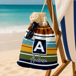 Personalised Striped Drawstring Beach Backpack with Name and Initial Beach Party Birthday Gift for Friends Adults