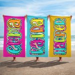 Personalised Multicolour Paisley Style Name Oversized Quick Dry Magnetic Beach Towel Summer Vacation Party Birthday Gift for Women Girls