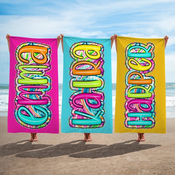 Personalized Multicolor Paisley Style Name Oversized Quick Dry Magnetic Beach Towel Summer Vacation Party Birthday Gift for Women Girls