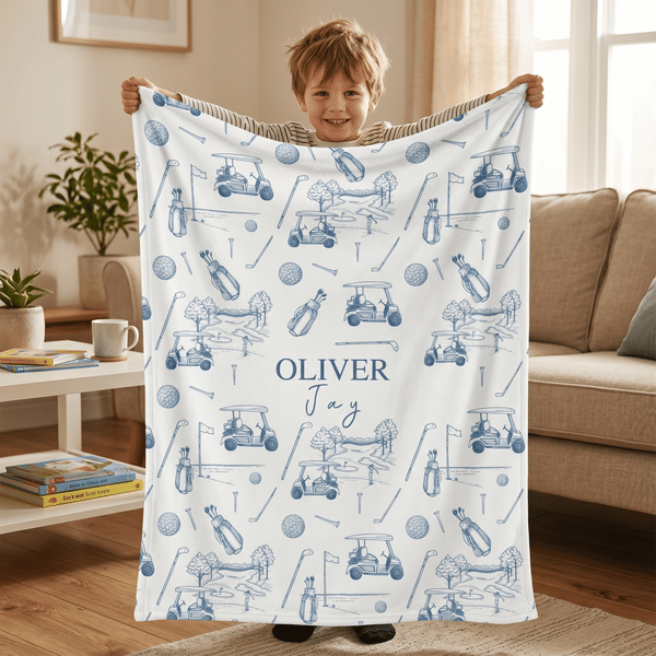 Personalised Golf Element Design Tassel Soft Throw Baby Blanket with Name Home Decor Baby Shower Birthday Gift for Newborns New Parents