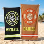 Personalized Firefighting Element Oversized Quick Dry Beach Towel with Name Beach Travel Essentials Father's Day Birthday Gift for Firefighter Dad