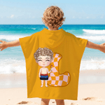 Individuell gestaltetes, farbenfrohes Strandhandtuch mit Kapuze und Schachbrettmuster sowie Comic-Figuren, schnell trocknend, mit Namen – Strandparty- und Geburtstagsgeschenk für Kinder und die ganze 