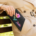 Personalized Birth Flower Tri-Fold PU Leather Wristlet Wallet with Card Holder and Name Daily Use Birthday Anniversary Gift for Woman Mom