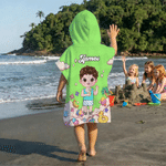 Personalized Cute Cartoon Character Soft Quick Dry Kid Hooded Beach Towel with Name Summer Vacation Beach Party Travel Gift for Boys Girls