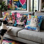 Personalized Graffiti Oil Painting Style Pet Photo Soft Throw Pillow Cover with Name Adoption Anniversary Birthday Gift for Cat Dog Pet Owner
