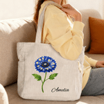 Personalized Starry Sky Style Birth Flower Large Capacity Corduroy Tote Bag with Name Travel Essential Birthday Gift for Woman