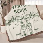 Personalised Line Drawing Adventure Partners For Life Tassel Soft Throw Blanket with Name Home Decor Birthday Anniversary Housewarming Gift for Couple