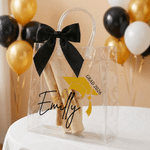 Personalised Grad Cap Diploma Scroll Clear Gift Bag with Name Year School Name and Black Bow Daily Use Graduation Gift for Graduates
