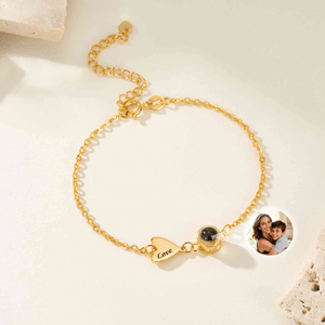 Personalised Photo Micro-Projection Heart Bracelet Dainty Jewellery Anniversary Birthday Gift for Mum Woman Girlfriend