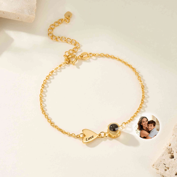 Personalised Photo Micro-Projection Heart Bracelet Dainty Jewellery Anniversary Birthday Gift for Mum Woman Girlfriend