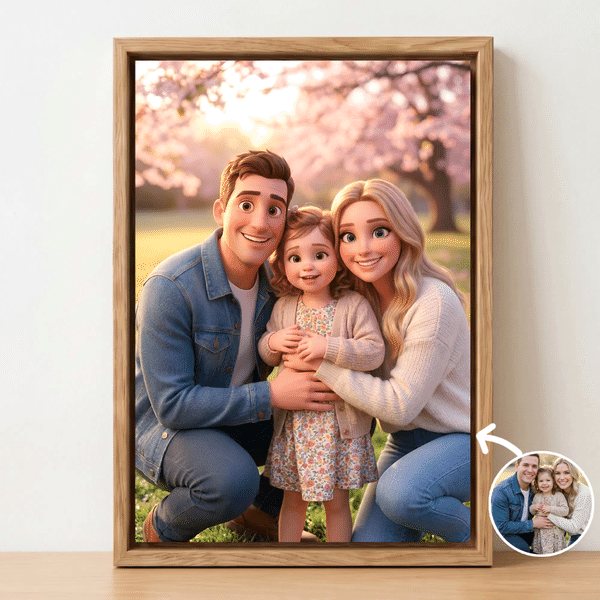 Personalized Modern Cartoon Pixar Style Photo Canvas Prints Home Wall Decor Ship from USA Birthday Anniversary Gift for Family Friends