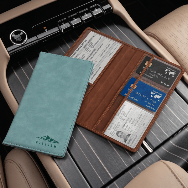 Personalized Classic Elements PU Leather Car Registration and Insurance Holder with Name and Initial Daily Use New Car Birthday Gift for Car Owners