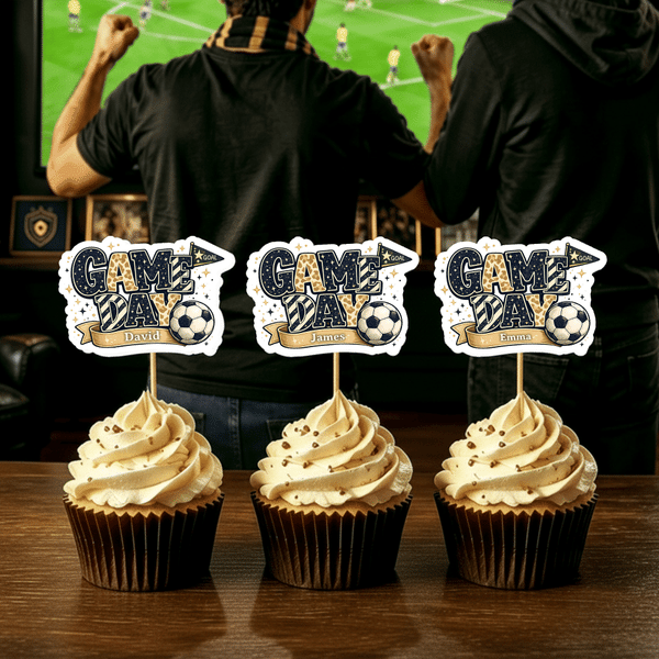 Personalized Soccer Game Day Cupcake Topper with Name Party Supplies Game Day Birthday Gift for Soccer Players