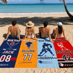 Personalised Ice Hockey Team Themed Quick Dry Oversized Beach Towel with Name Team and Serial Number Travel Birthday Gift for Ice Hockey Players