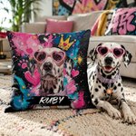 Personalized Graffiti Oil Painting Style Pet Photo Soft Throw Pillow Cover with Name Adoption Anniversary Birthday Gift for Cat Dog Pet Owner
