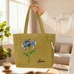 Personalized Starry Sky Style Birth Flower Large Capacity Corduroy Tote Bag with Name Travel Essential Birthday Gift for Woman