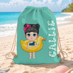 Personalised Cute Cartoon Character Microfiber Drawstring Bag with Name Travel Beach Use Birthday Summer Vacation Gift for Kids Family