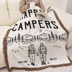 Personalised Line Drawing Adventure Partners For Life Tassel Soft Throw Blanket with Name Home Decor Birthday Anniversary Housewarming Gift for Couple
