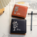 Porte-bloc-notes adhésif classique en cuir PU, personnalisé avec la fleur de naissance multicolore et le prénom, organiseur de bureau – Cadeau d'anniversaire pour le bureau, pour collègues et amis