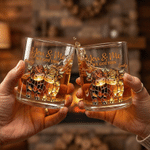 Personalized 10oz Stained Glass Style Highland Cow You and Me We Got This Whisky Glass with Name Wedding Anniversary Gift for Drinkers Couple