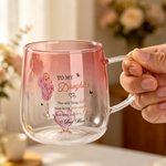 Personalized Birth Flower 3D Heart Ornament Heat Resistant Glass Mug with Name First Mother's Day for Daughter
