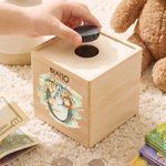 Personalised Initial Cute Animal Pattern Wooden Cube Money Box with Name Kids Room Decor Birthday Children's Day Gift for Boys Girls