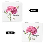 Personalizado Nacimiento Flor Mariposa Compacto PU Cuero Corazón Redondo Cuadrado Espejo de Maquillaje con Nombre Cumpleaños Fiesta de Bodas Regalo para Mujeres