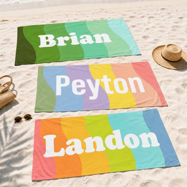Personalised Classic Stripe Oversized Quick Dry Beach Towel with Name Summer Vacation Beach Party Birthday Gift for Friends Family