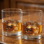 Personalized 10oz Stained Glass Style Highland Cow You and Me We Got This Whisky Glass with Name Wedding Anniversary Gift for Drinkers Couple