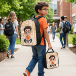 Personalised  Cartoon Character Backpack Lunch Bag Pencil Case Set with Name Daily Use Back to School Birthday Gift for Child Girl Boy
