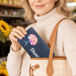 Personalized Birth Flower Tri-Fold PU Leather Wristlet Wallet with Card Holder and Name Daily Use Birthday Anniversary Gift for Woman Mom