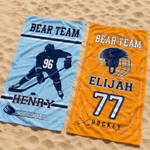 Personalised Ice Hockey Team Themed Quick Dry Oversized Beach Towel with Name Team and Serial Number Travel Birthday Gift for Ice Hockey Players