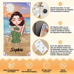 Personalisiertes großes Magnet-Strandtuch mit Cartoon-Figur | schnelltrocknend | Sommerurlaub Outdoor Geburtstag Geschenk für Familie Freunde