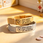 Personalised Adjustable Emergency Medical Alert ID Mesh Band Bracelet with Engraved Text Birthday Gift for Diabetes Allergy Epilepsy Autism
