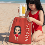 Personalised Cute Cartoon Character Microfiber Drawstring Bag with Name Travel Beach Use Birthday Summer Vacation Gift for Kids Family
